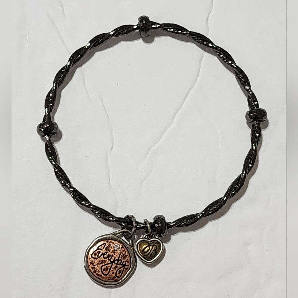 Brighton Find the Beauty Everyday Charm Bangle Bracelet Mixed Metal Heart B Logo